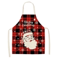 Christmas apron with red and black plaid pattern featuring a Merry Christmas Santa Claus print - A17-Red Black Plaid Santa Head
