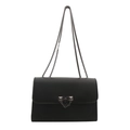 Minimalist black faux leather crossbody bag with dark metal chain and rivet lock - Black