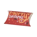 Red Christmas pillow gift box with gold Merry Christmas print on white background - Alphabet