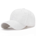 Distressed white cotton baseball cap with unique star-shaped ripped hole details - Adjustable / White
