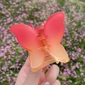 Frosted butterfly hair claw clip in gradient orange-pink finish with a spring mechanism - Red-Yellow Gradient