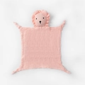Pink cotton gauze baby security blanket with lion head doll and knotted corners - Pink Lion