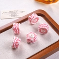 Cinque perle d'olio rosa e bianche con trama ondulata per gioielli fai da te e catene - Cuore Rosa Chiaro Crema Rosa Bianco