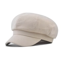 Detail shot of beige corduroy newsboy cap showing ribbed texture and curved brim - Adjustable / Beige