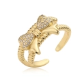 Elegante anello a fiocco dorato con micro zirconi in un design aperto regolabile - Stile CE00826YH / Oro