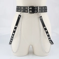 Harajuku punk stijl zwarte PU-lederen body chain riem met zilveren kettingen en beenring - Dubbele Rij (Met 2 Banden)