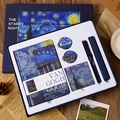 Van Gogh Starry Night stationery gift set featuring notebook, pen and badges - Starry Night Over the Rhone Fountain Pen Set