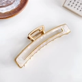 Elegant gold metal hair claw clip with pearlescent white acetate inlay in rectangular shape - Iridescent White