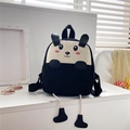 Cute panda canvas backpack for kids in black and white with 3D ears and soft fabric - Style 2 / Black