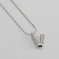 Silver stainless steel snake chain necklace with 3D bubble letter V pendant for women - Letter V [Steel]