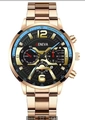Men's business quartz watch in rose gold with black dial and blue accents - Rose Gold Black Face