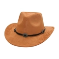Classic camel faux suede western fedora hat with vintage silver metal disc ornaments - J Peach Cow Style / Camel (Three Silver Conchos)