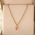 Golden necklace featuring a red and yellow mushroom pendant with cute eye detail - Red Cartoon Mushroom With Eyes Style(KN295262-Z)