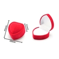 Detail view of red velvet heart jewelry box showing open and closed states with dimensions - 37# Red Heart