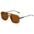 Lunettes de soleil vintage carrées à double pont pour hommes avec monture ambre - Monture Thé Transparente Branches Gris Fusil Verres Thé