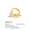 Macro detail of waterproof 18K gold plated stainless steel heart ring with white enamel - Enamel Heart Ring (JOM24716)