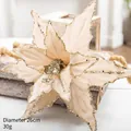 Detail of 26cm beige velvet Christmas flower with gold glitter and retro European style - 26cm / Champagne Gold Velvet Christmas Flower