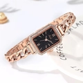 Elegant rose gold rectangular watch with diamond-set bezel and black starry dial for women - Starry Black Dial