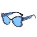 Blue butterfly sunglasses with zebra pattern frames and tinted lenses for a trendy look - Blue Stripe