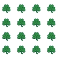 Close-up of 16 embroidered green shamrock patches arranged in a detailed 4x4 grid pattern - 16Pcs Set (Small A) / 3x2.5cm