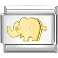 Silver stainless steel Italian charm link featuring a raised golden elephant motif - 0094-little Elephant-two-piece