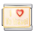 Italian modular charm in stainless steel with I Love To Travel engraving and heart - ICJ921/I Love To Travel