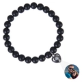 Bracelet de projection cœur personnalisé avec perles noir mat et pierre zèbre rose - Bracelet en Pierre Mate