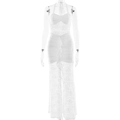 Elegante abito lungo in pizzo bianco con scollo all'americana e silhouette a sirena - S / Bianco