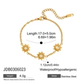 Gold stainless steel flower bracelet with zircon charms and 17+5cm extension chain - Three Sunflowers Diamond Inlaid Style (JDB0306023)