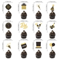 Decorazioni per cupcake 2026 Happy New Year nero e oro in 12 stili per feste di capodanno - Topper Cupcake Piccoli 2026 Set da 12