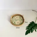 22cm Round rattan tray with white floral shell inlay and wooden side handles - Starfruit / Small 22x3cm