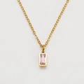 Macro detail of rectangle pink birthstone pendant on 18K gold plated chain necklace - October/Pink