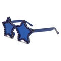 Close-up of blue star-shaped rimless sunglasses with hand-set sparkling blue rhinestones - C4-Blue