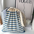 Minimalist knit tote bag with blue and beige stripes and a pleated texture - Blue & Beige Stripes