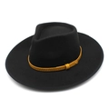 Cappello fedora nero in feltro di lana a tesa larga con nastro decorativo intrecciato senape - M(56-58cm) / Nero