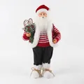 50cm Santa Claus figure in red striped knitwear holding pine branch and wooden snowshoes - Style 28 Velvet Vest With Snowshoe Props 50cm
