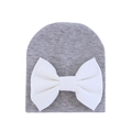 Light grey baby knit hat featuring a large white bow decoration for infants 0-6 months - 0-6 Months / Grey and White