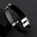 Men's retro black braided leather bracelet with a polished stainless steel clasp - Black
