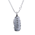 Vintage silver stainless steel pendant necklace with Sanskrit Om Mani Padme Hum engraving - Steel Color With Chain (B0420)