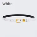 Slim white crocodile pattern leather belt for women featuring a gold square buckle - White / 105cm