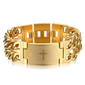 Gold stainless steel Cuban chain bracelet with Lord's Prayer engraving and cross - Gold Cross