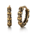 Retro punk skull hoop earrings with antique gold finish and detailed embossed texture - Antique Gold