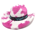 Chapeau de cowboy en fausse fourrure à motif vache rose et blanc avec emblème de taureau - M (56-58cm) / Couronne Droite Rose Rouge