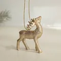 Decorazione natalizia a forma di renna dorata glitterata, ciondolo da 5x6cm per albero - Cervo che Guarda in Alto