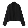 Damen Strickjacke in Schwarz mit Revers und offener Front für Herbst und Winter - S / Schwarz