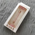 Pink rose quartz facial massage roller in white gift box with rose gold metal accents - Pink Roller + Color Box