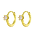 Gold plated cross hoop earrings with white zircon stone in a six-prong setting - Single Large Zircon Prong Style (M-698) / 14K Gold