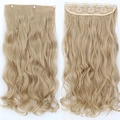 Golden synthetic hair extension featuring long wavy style and five securing clips - Honey Blonde (16)