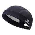 Breathable mesh docker cap with adjustable strap and side logo in a side view - Adjustable / Navy Blue