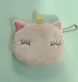Pink plush unicorn mini coin purse with embroidered eyelashes and yellow horn with bead chain - Pink Fur